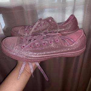 Pink glitter metallic converse low top woman